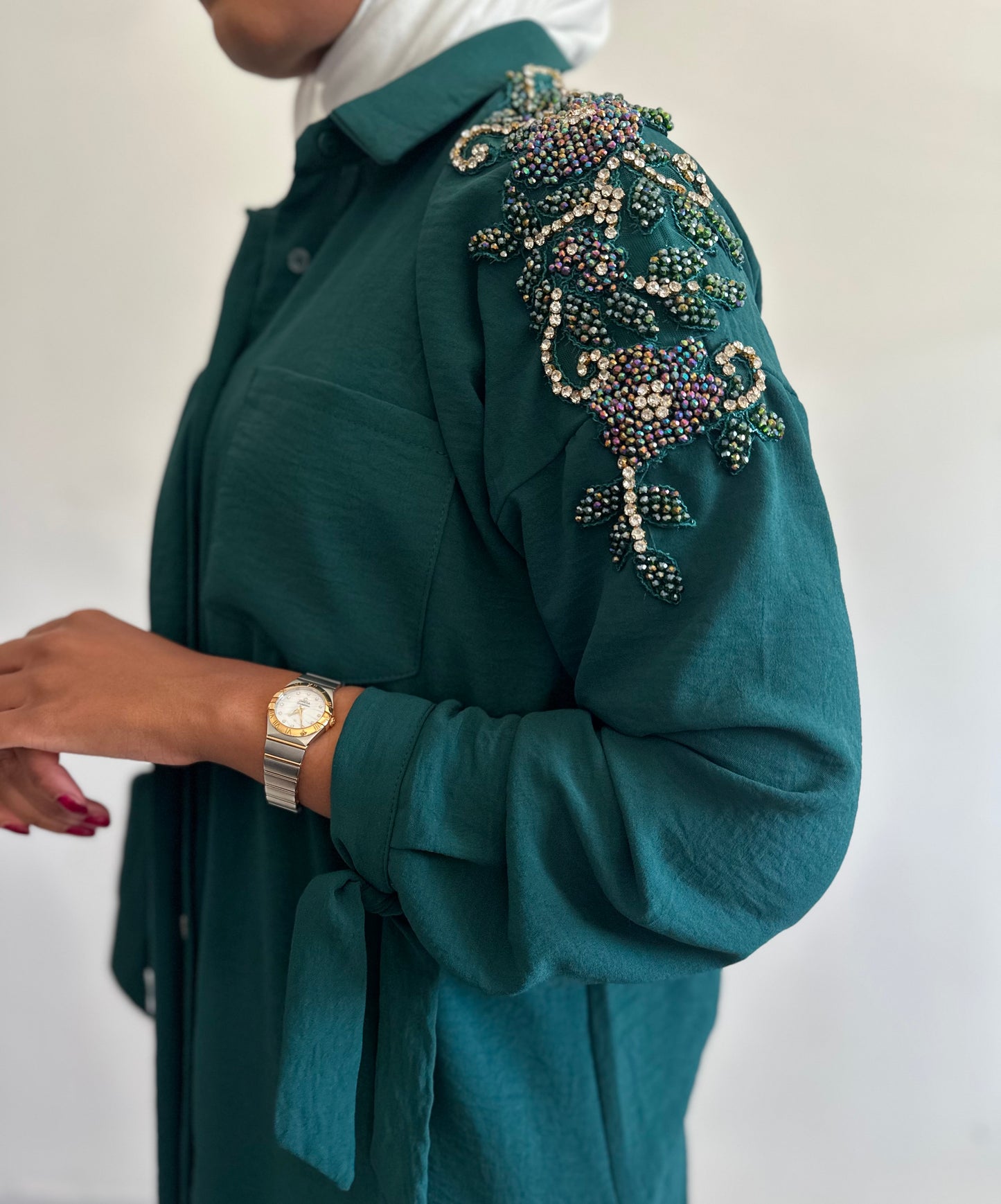 Green embellished shirt