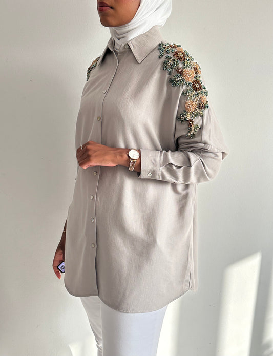 Beige embellished shirts