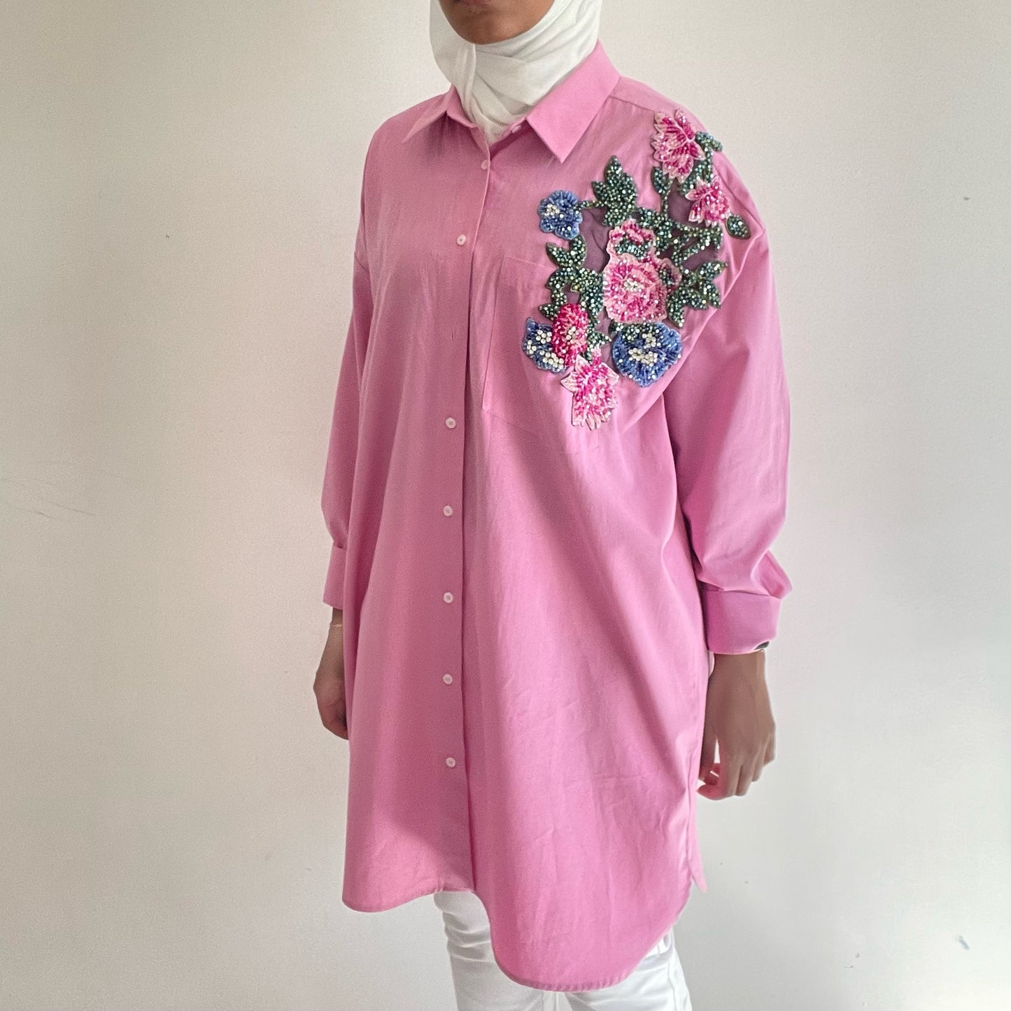 Pink oversized embellished shirt